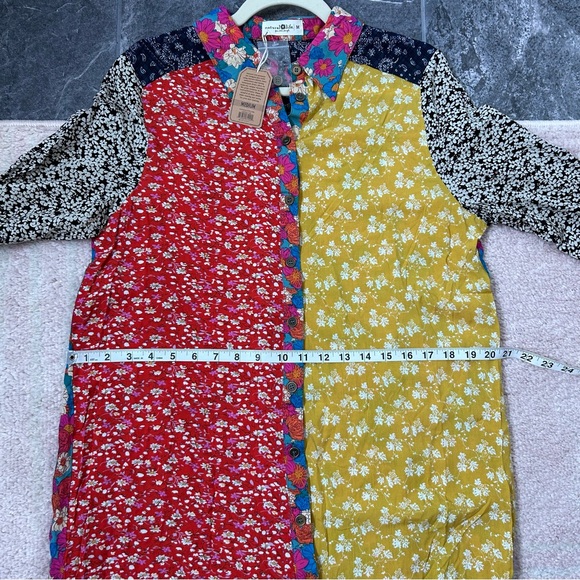 NWT NATURAL LIFE Floral Patchwork Long Sleeve Maxi Shirt Dress SZ Medium Spring - Picture 7 of 11